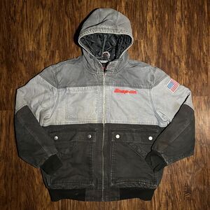 Distressed Snap-on Tools Heavyweight Quilted Hooded Coat Jacket Zip Up Size L